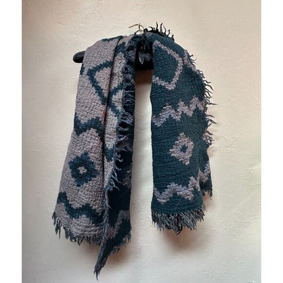 Wilfred Diamond Mosaic Triangle Scarf Reversible Wool Scarf Fringe Trim One Size - Picture 1 of 4